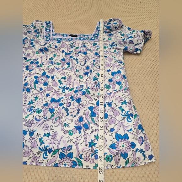 Talbots Square Neck Short Puff Sleeve Songbird Floral Print Shirt Size Small - Picture 9 of 10